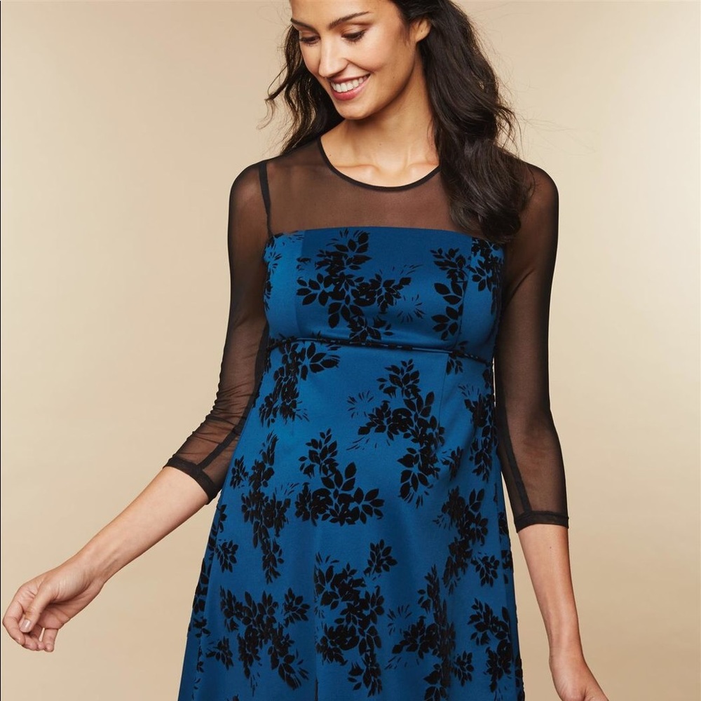 Mesh Sleeve Floral Maternity Dress
